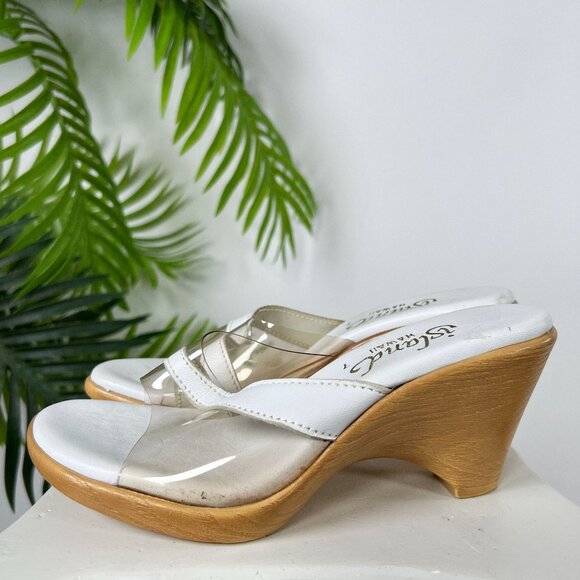 Womens White & Clear Beachy  Boho Coastal Chic Chunky Slip On Heel Sandals / 7 - Picture 2 of 7
